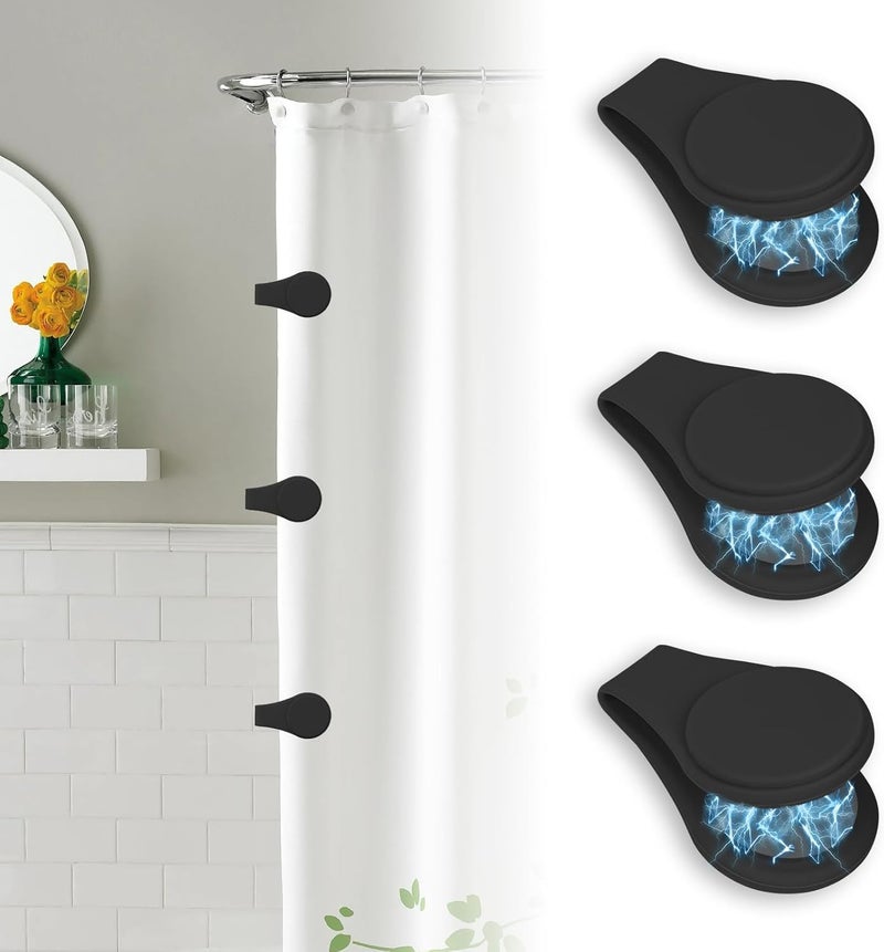 PRATIQUE 3PCS Silicone Magnetic Shower Curtain Clips for Liner, Self Adhesive Bathroom Windproof Splash Proof Multifunctional Fixed Clip Keep Curtain Liner Closed to Wall Shower Curtains Keeper - Image 1